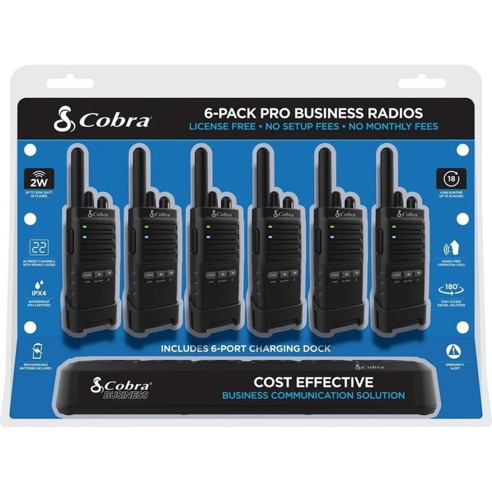 Cobra PX655 Pro Business FRS Two-Way Radios 6-Pack, Charging Dock, 22 Channels